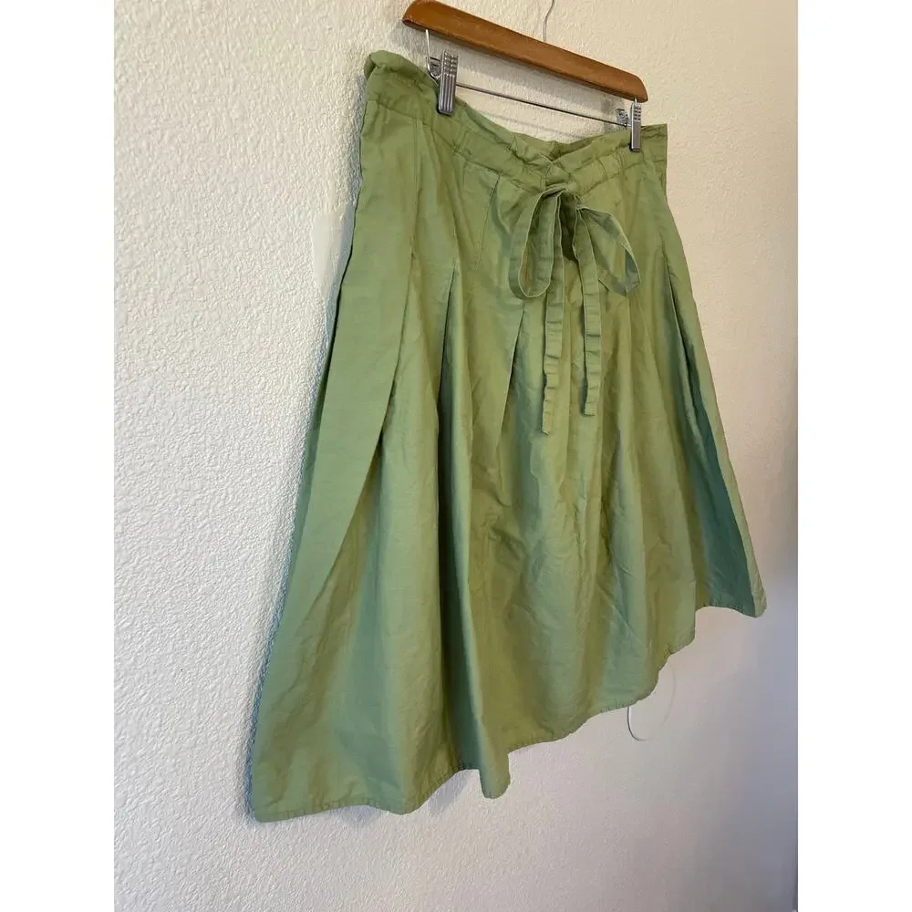 BCBG Y2K Style Pleated A Line Paper Bag Tie Waist Short Army Green Skirt Medium - Picture 2 of 10